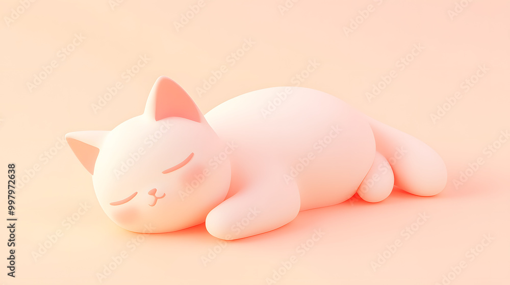 3D pastel sleeping cat icon with soft rounded body placed on a light background 3D pastel sleeping cat icon with soft rounded body placed on a light background