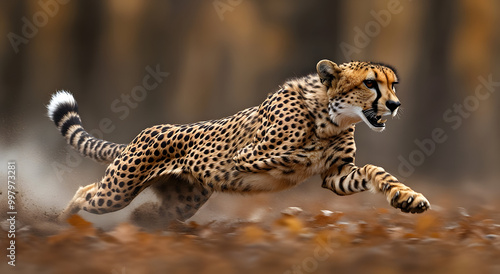 A Cheetah Running at Full Speed with Motion Blur, Capturing the Essence of Speed and Grace in the Wild, Illustrating the Power and Elegance of Nature’s Fastest Land Animal in a Stunning Landscape 