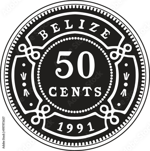 Belize coin 50 cents vector design handmade	silhouette photo