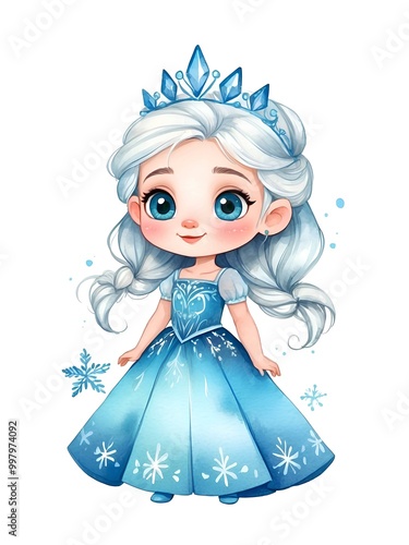 Watercolor baby princess, queen of ice, elsa, anna, birthday princess, girl 