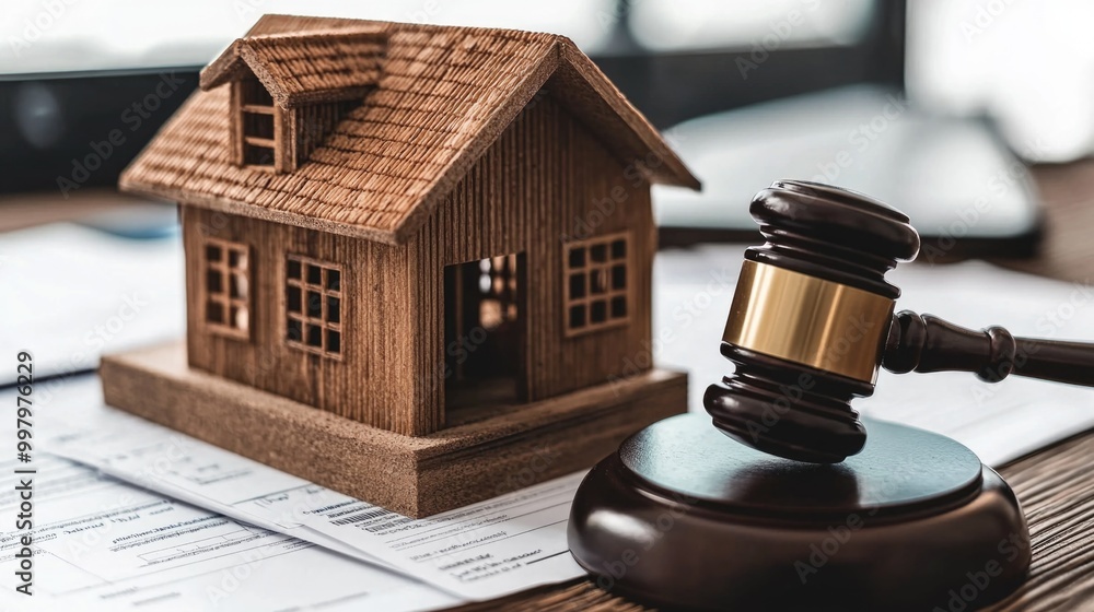 Legal concepts in real estate with gavel and model house Legal concepts in real estate with gavel and model house