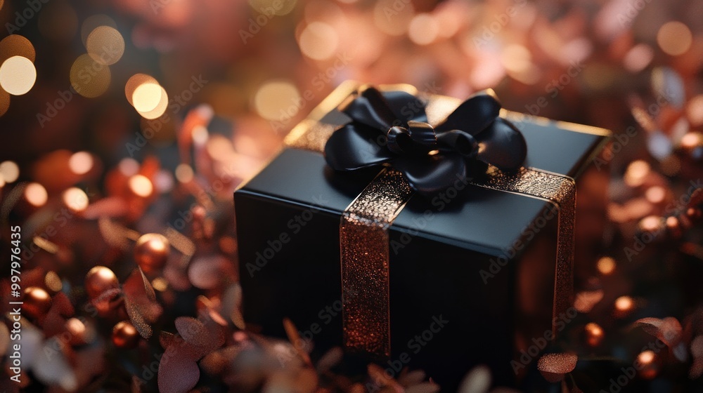 Elegant Black Gift Box with Gold Ribbon Elegant Black Gift Box with Gold Ribbon