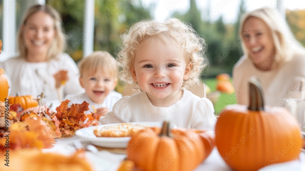 family meal outdoors, table setting with pumpkins family meal outdoors, table setting with pumpkins