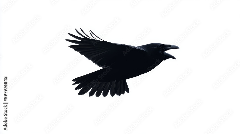 Naklejka premium flying ravens silhouettes, isolated black birds on