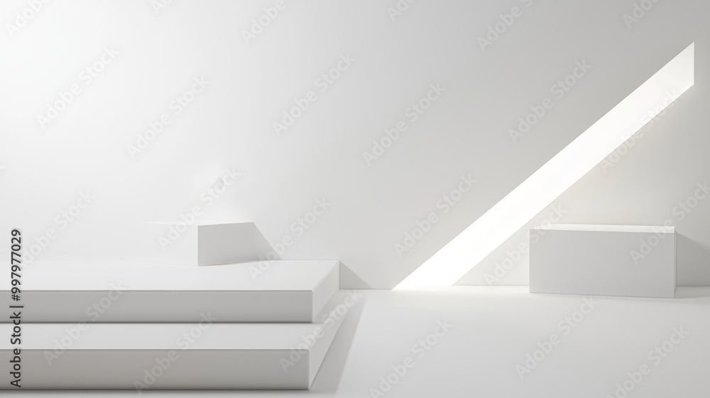 Minimalist White Geometric Podium in Modern Space Minimalist White Geometric Podium in Modern Space