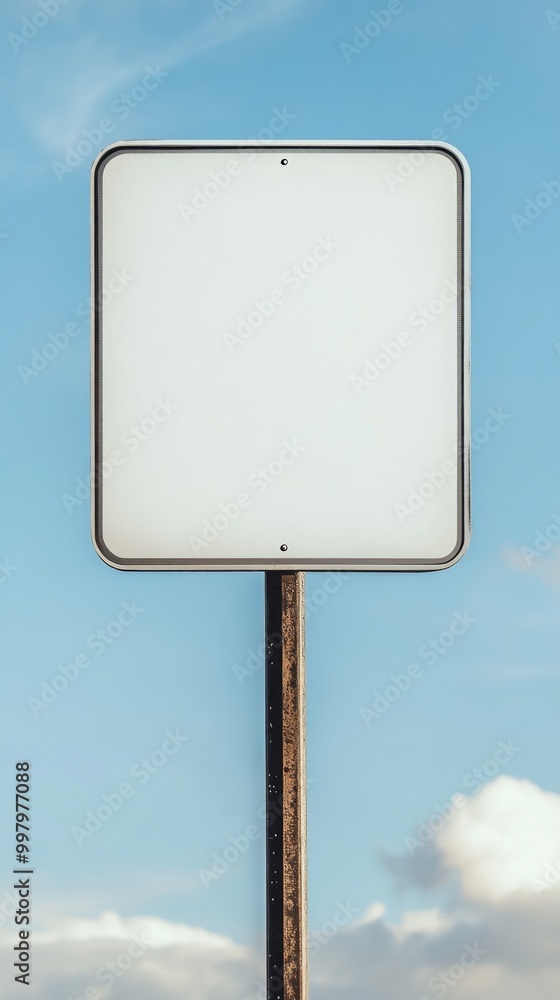 Closeup of a blank rectangular road sign on a tall post, ready for custom text Closeup of a blank rectangular road sign on a tall post, ready for custom text