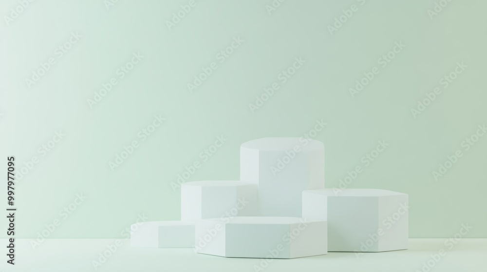 Minimalist Podium with Hexagonal Shapes on Soft Background Minimalist Podium with Hexagonal Shapes on Soft Background