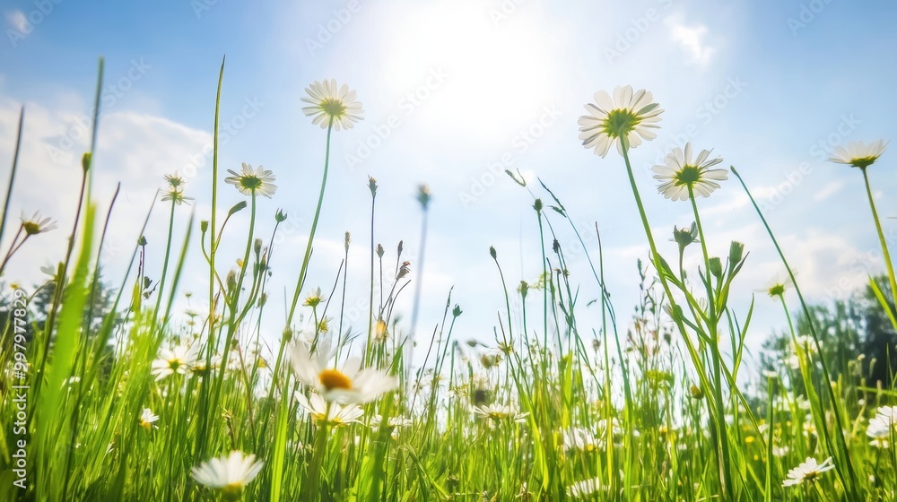 Peaceful Meadow with Blooming Wildflowers Under Sunlight Peaceful Meadow with Blooming Wildflowers Under Sunlight
