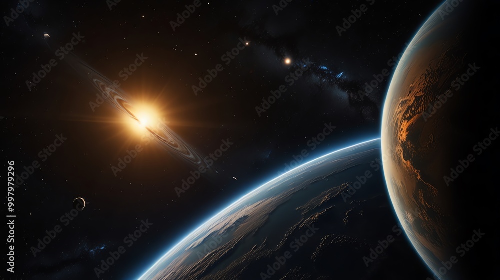 Naklejka premium a planet with a star in the background
