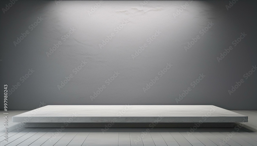 Studio with podium for product presentation. Empty floor and white wall with stand. 3D room with gradient background. Countertop with concrete or marble texture
Studio with podium for product presentation. Empty floor and white wall with stand. 3D room with gradient background. Countertop with concrete or marble texture
