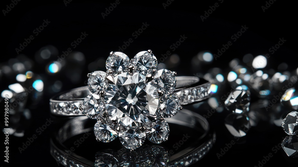 Diamond Engagement Ring on Black Background Diamond Engagement Ring on Black Background