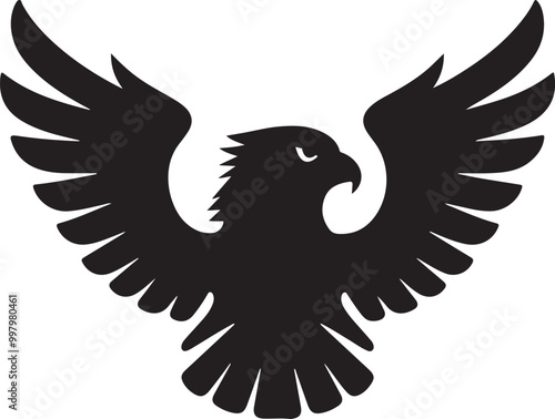 Eagle with spread wings vector. Eagle spreading its wing. Black and white vector.