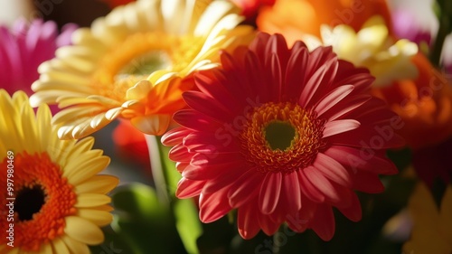 Colorful flowers in bloom, vibrant and fresh, with a soft background.
