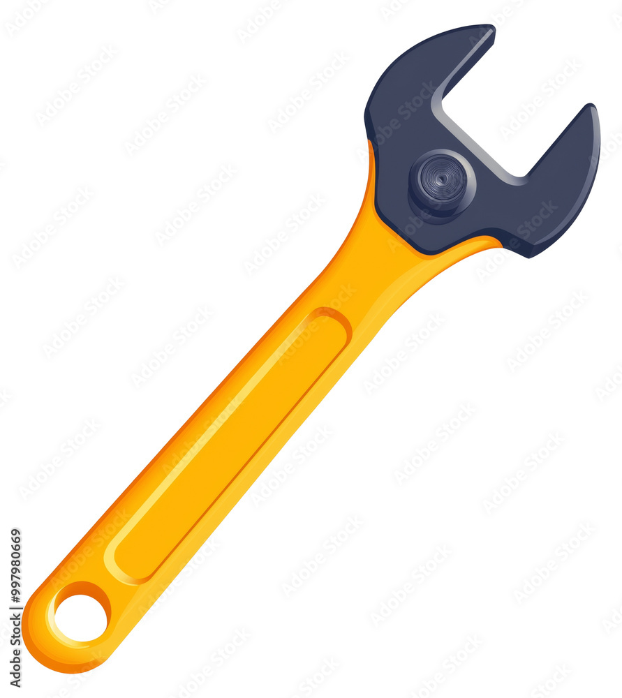 Bright yellow adjustable wrench isolated on transparent background. Bright yellow adjustable wrench isolated on transparent background.