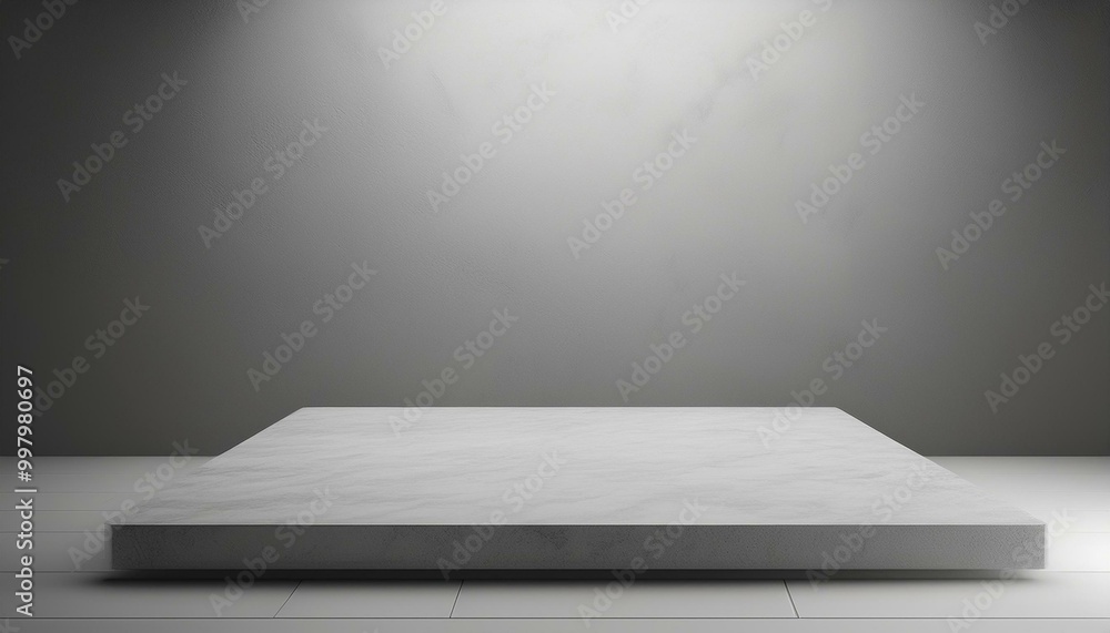 Studio with podium for product presentation. Empty floor and white wall with stand. 3D room with gradient background. Countertop with concrete or marble texture
Studio with podium for product presentation. Empty floor and white wall with stand. 3D room with gradient background. Countertop with concrete or marble texture