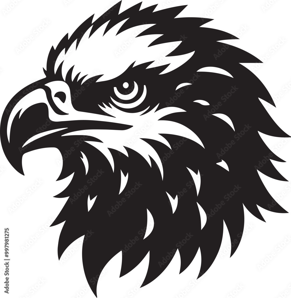 Fototapeta premium The eagle has a very angry expression on its head. The eyes are wide open and the beak is pointed