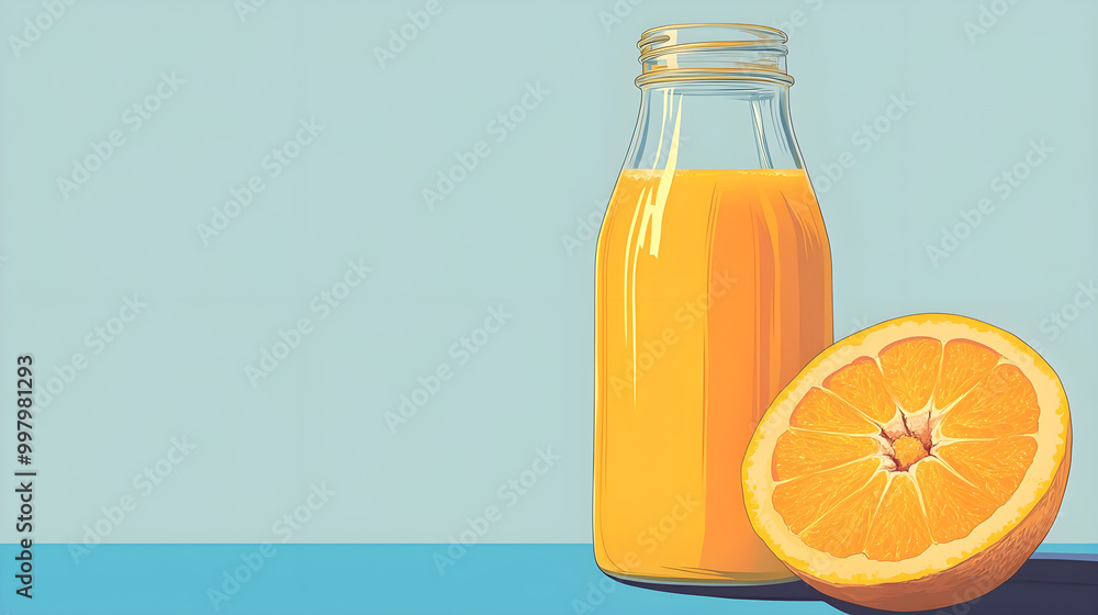 A freshly squeezed orange juice with pulp served in a glass bottle for a healthy morning boost A freshly squeezed orange juice with pulp served in a glass bottle for a healthy morning boost