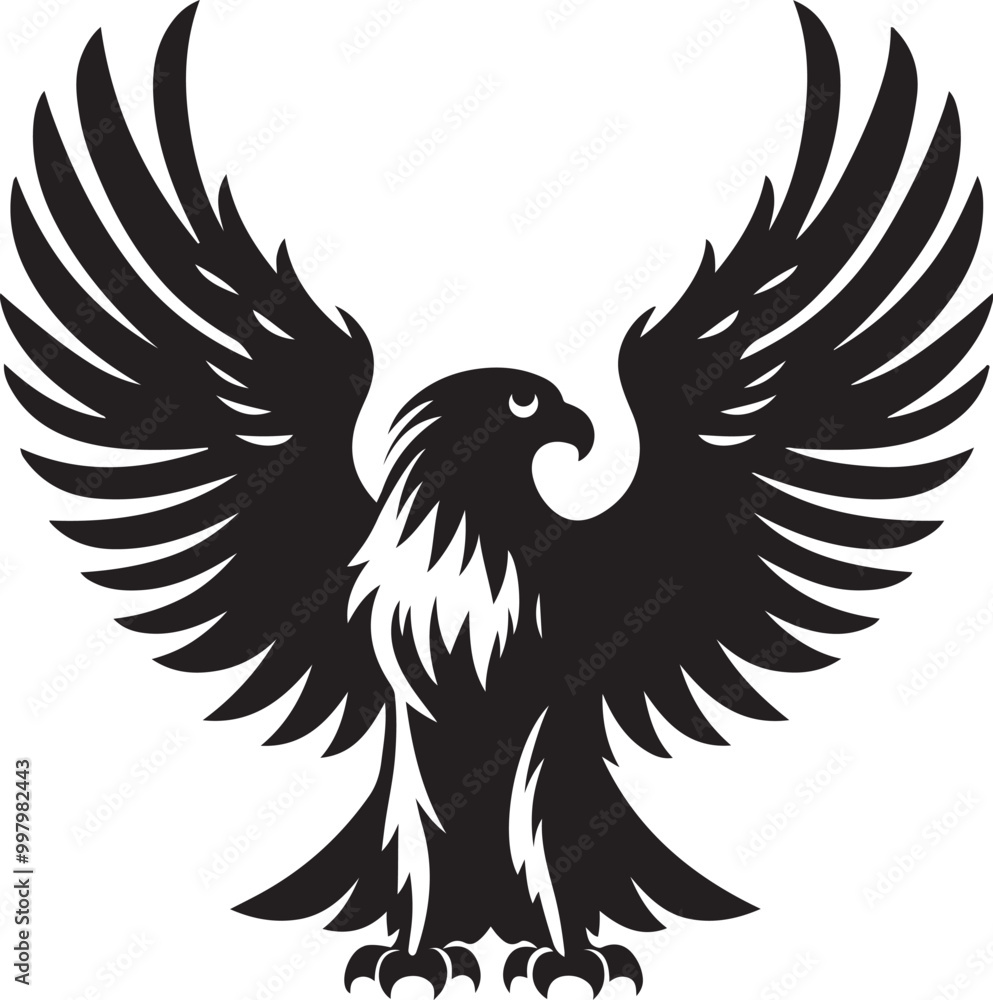Obraz premium Eagle with spread wings vector. Eagle spreading its wing. Black and white vector.