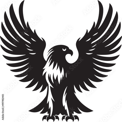 Eagle with spread wings vector. Eagle spreading its wing. Black and white vector.