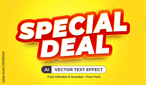 Editable font style Special Deal White Red 3D text effect on isolated yellow background