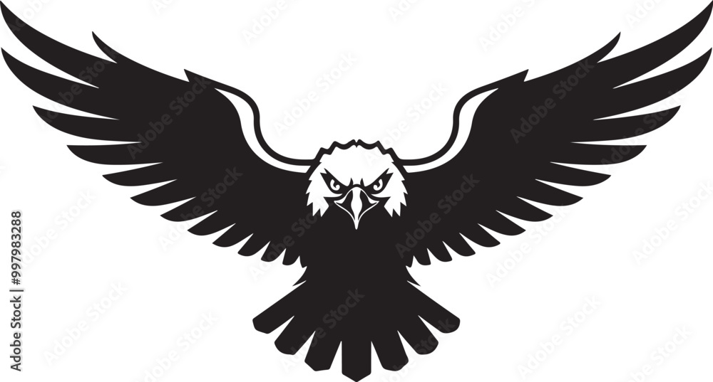 Fototapeta premium Eagle with spread wings vector. Eagle spreading its wing. Black and white vector.