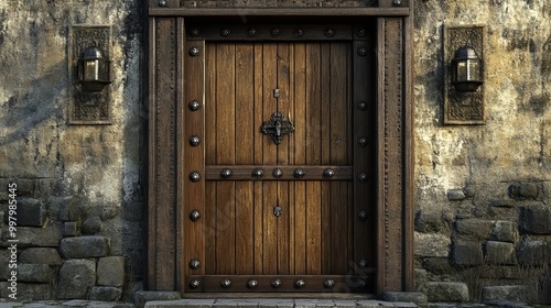 An old, elegant wooden door featuring intricate carvings and a rich patina that reflects its age and character. 