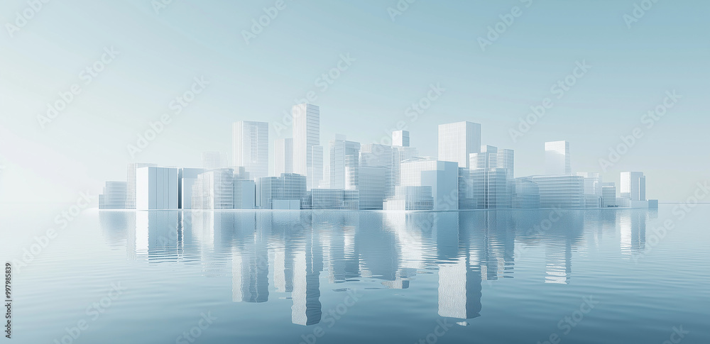 3D blue city skyline 3D blue city skyline