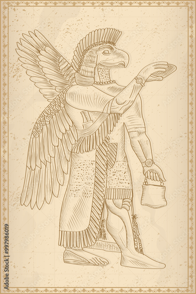 Fototapeta premium Sumerian decorative vector illustration. traditional ethnic ornament