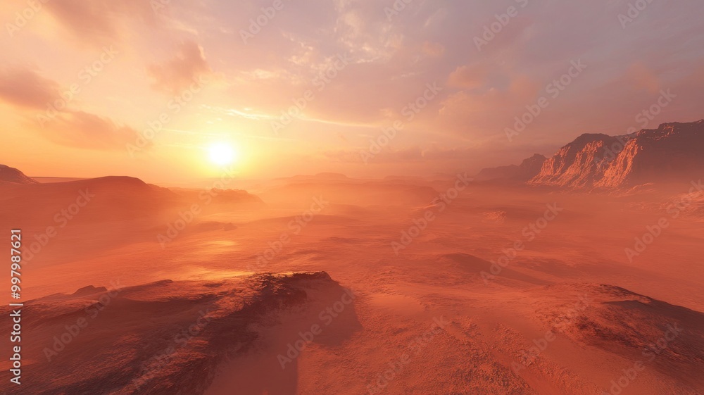 Desert landscape at sunset with vibrant colors and soft lighting. Desert landscape at sunset with vibrant colors and soft lighting.