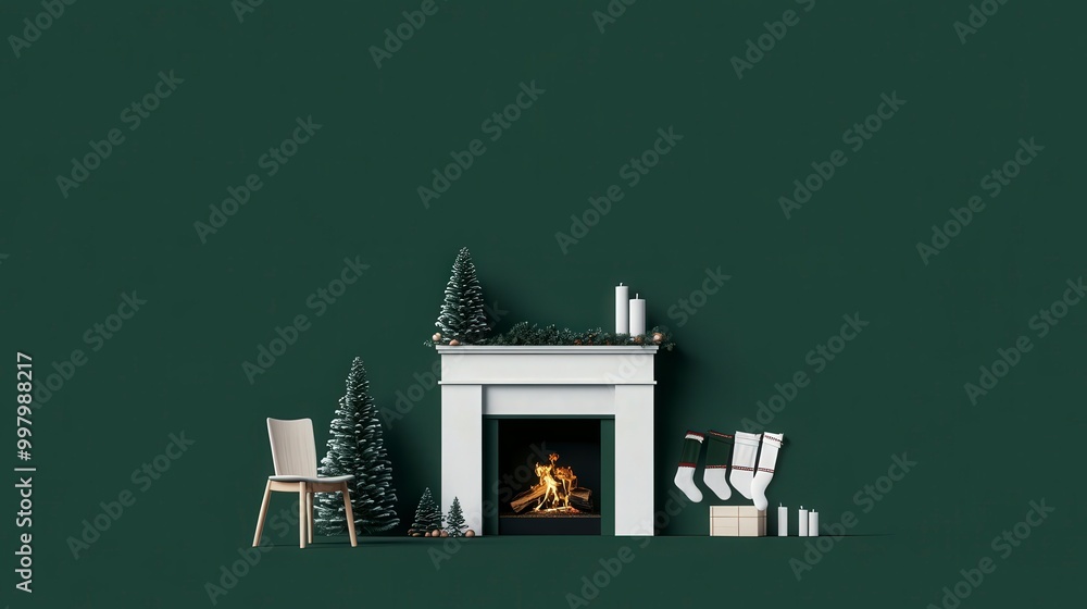 Cozy holiday scene with a fireplace and christmas decorations Cozy holiday scene with a fireplace and christmas decorations