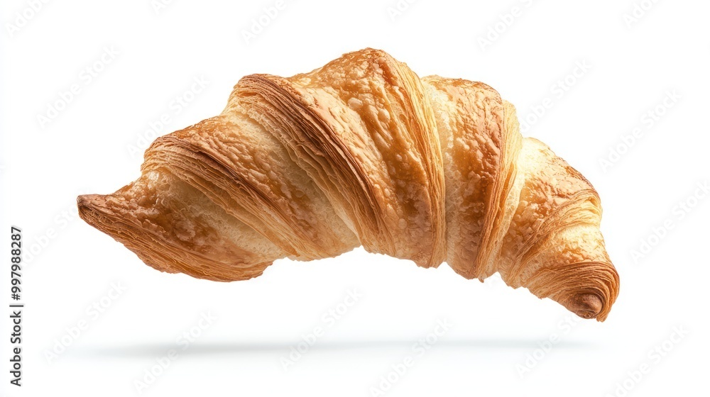 Heavenly Levitating Croissant with Fluffy Layers - Detailed and Isolated on White Background Heavenly Levitating Croissant with Fluffy Layers - Detailed and Isolated on White Background