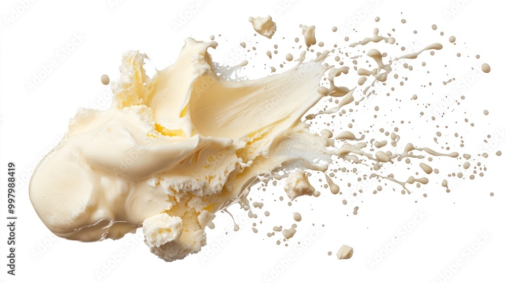 Fototapeta premium Captivating Frozen Motion of Butter Bubbles Suspended in Air on White Background