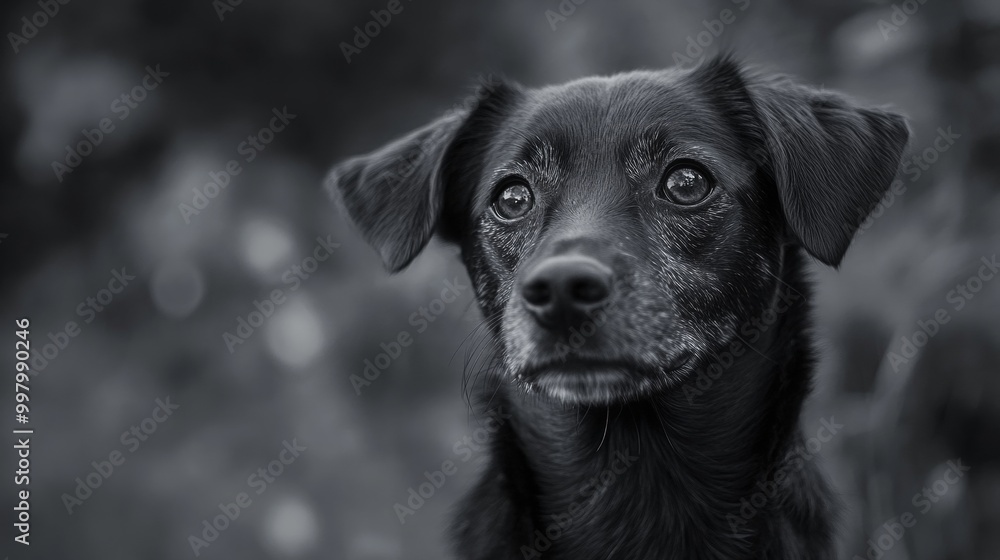 An adorable canine companion captured against a contrasting monochromatic backdrop, embodying both charm and solitude.