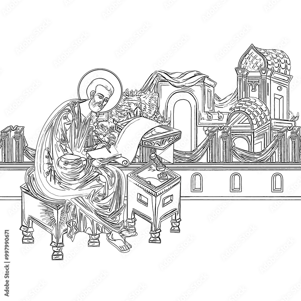 Obraz premium Mark the Apostle. Coloring page in Byzantine style