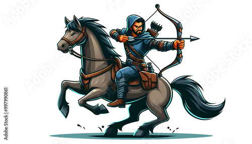 Fighter on Horseback with Archery, Cartoon Designz