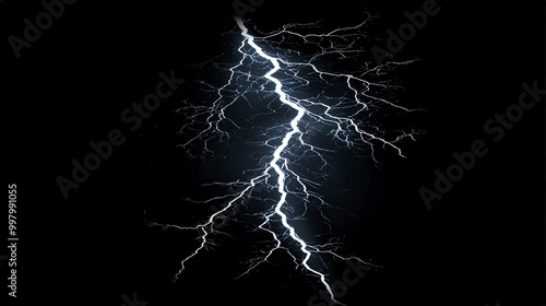 Electric lightning bolt against dark sky illuminating the night scene