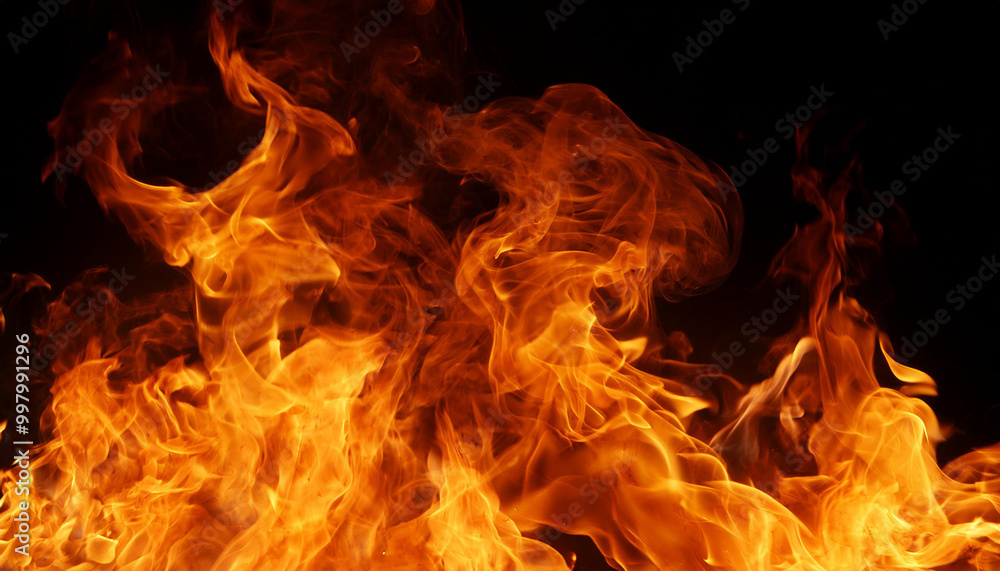 Abstract texture of flame, fire burning bonfire on black background. Image Abstract texture of flame, fire burning bonfire on black background. Image
