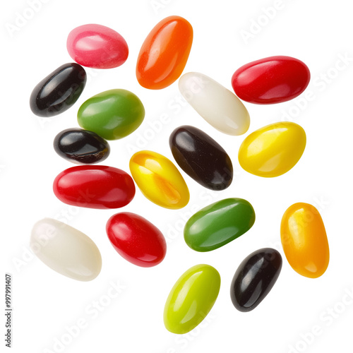 Jelly beans, a type of candy, isolated on a transparent background, PNG image