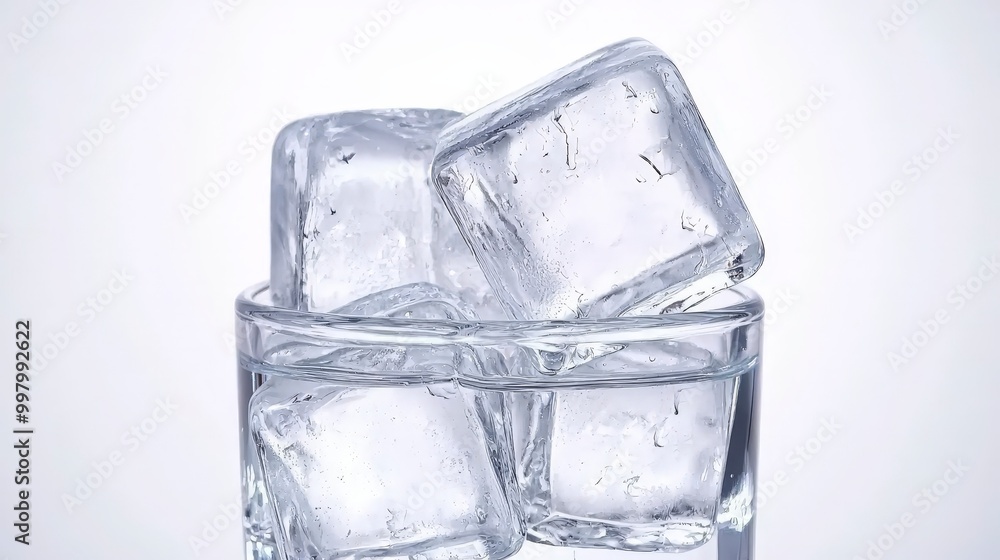 Glass with ice cubes and clear water against white background Glass with ice cubes and clear water against white background