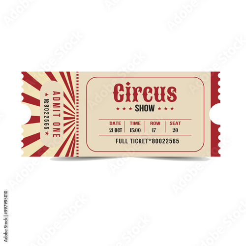 Vintage vector illustration of circus tickets.Red,beige color. allow one mention of coupon, invitation to retro magic show
