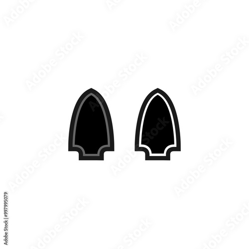 Photography Two ancient spearheads black with gray outline and no white, spearhead icon