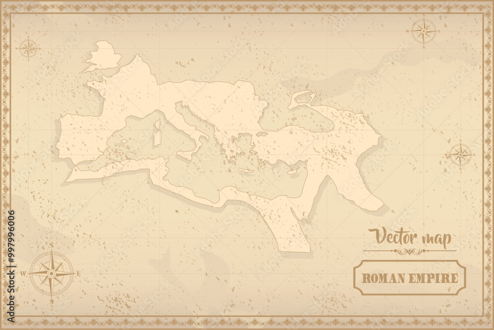Fototapeta premium Map of Roman Empire in the old style, brown graphics in retro fantasy style.