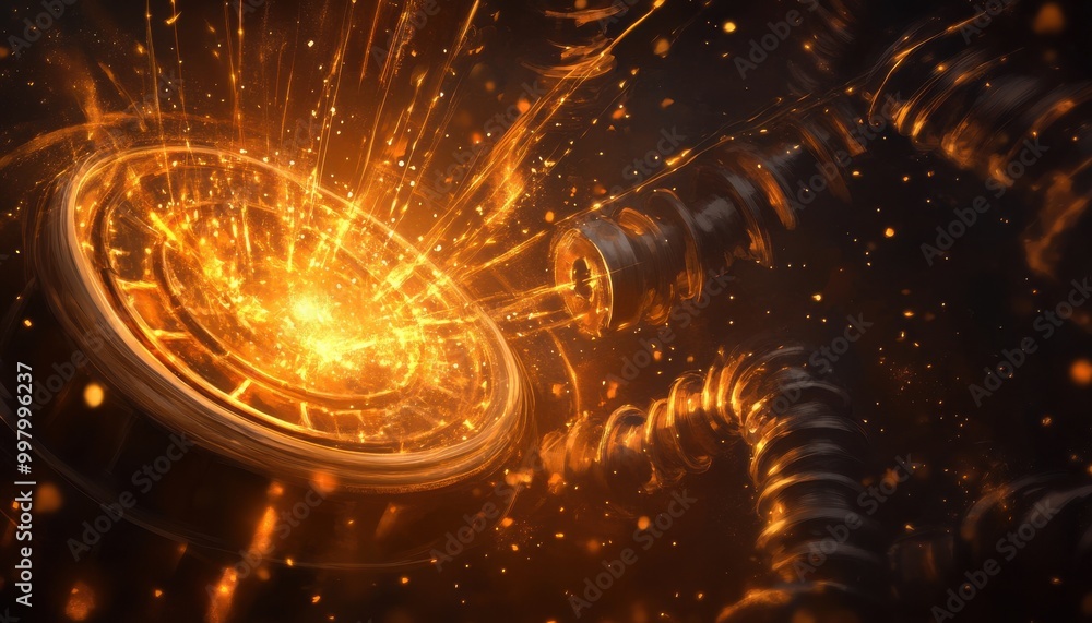 Futuristic glowing circuit with sparks and energy on dark background. Futuristic glowing circuit with sparks and energy on dark background.