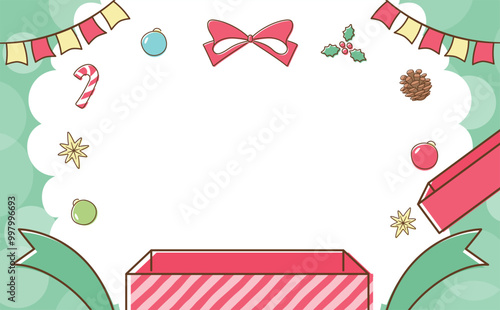 クリスマスプレゼントボックスの背景フレーム素材_ポップなプレゼントの箱のイラスト