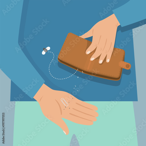 A businessman is broke and has no money to show, no money in hand. Flat, Vector, Illustration, Cartoon, EPS10. 