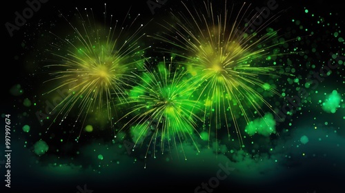 Green Fireworks Display in Night Sky