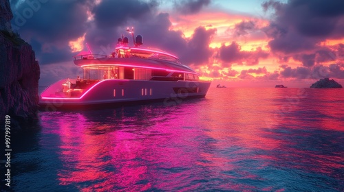 2025 New Year's Eve: Futuristic Yacht Party on High-Tech Boat with Vibrant Lighting | Cinematic Sony A7S III Capture photo