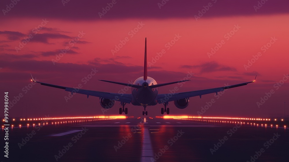 The Airplane Landing at Sunset The Airplane Landing at Sunset