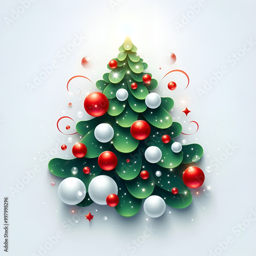 Festive Christmas Background with Tree, Red Baubles, and Twinkling Lights