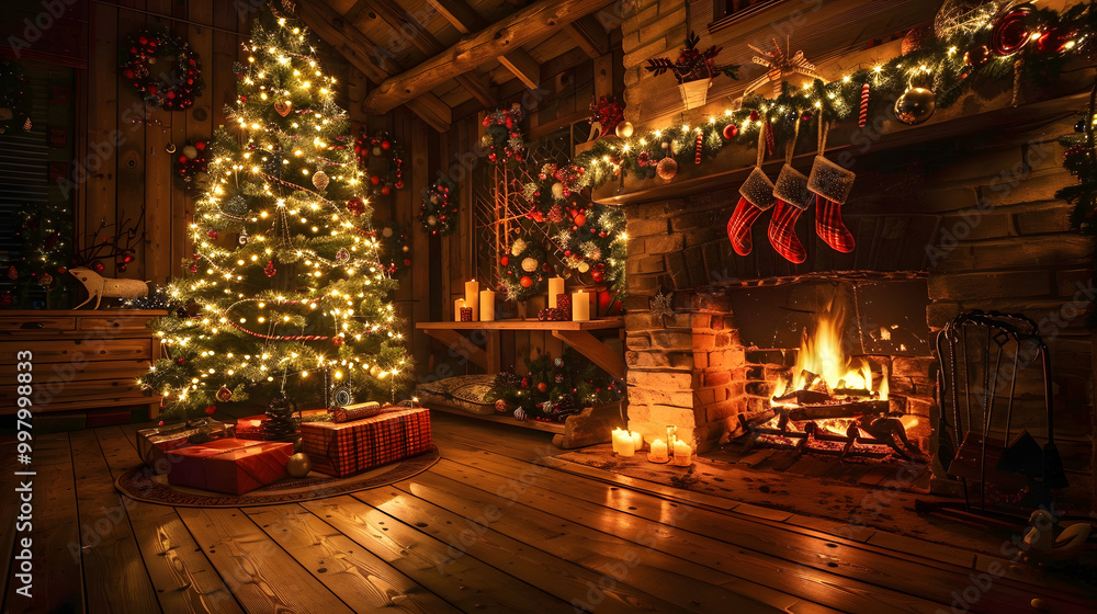 Fototapeta premium Beautiful bright Christmas background with copy space. AI Generated